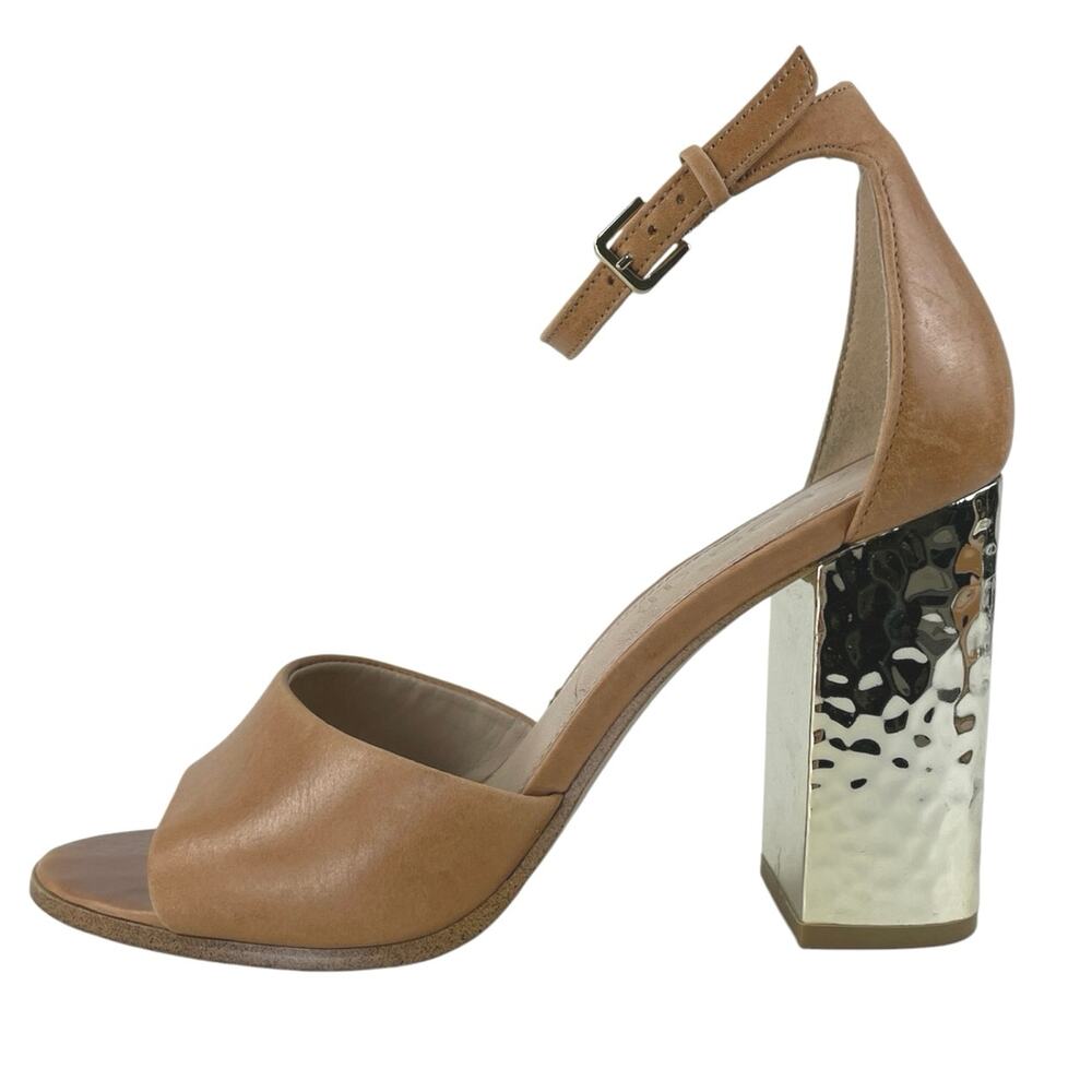 Aldo Nilia Women's Brown Open Toe Ankle Strap Gold High Block Heels Sandals Sz 7